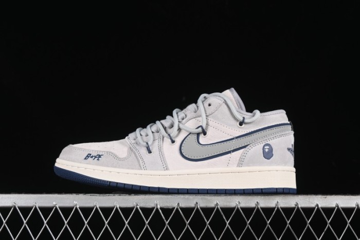 Nike Air Jordan 1 Low AJ1 Bape Collaboration - Grey Blue Retro Basketball Shoes with Custom Laces - SJ9950-019