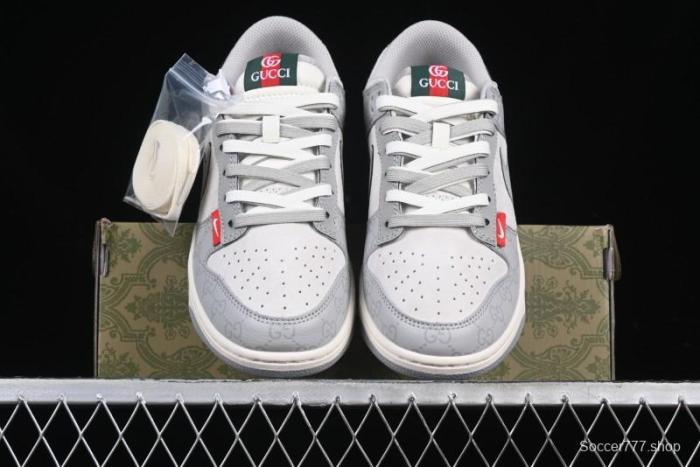 Nike SB Dunk Low Gucci Collaboration Dark Pattern Grey Swoosh Anniversary Custom Low-Top Casual Skate Shoes - DM6868-013