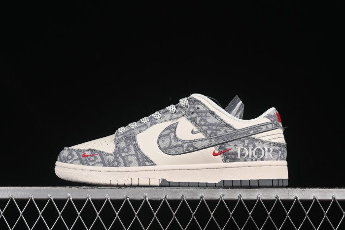 Nike SB Dunk Low Dior Collection Woven Grey Check Anniversary Custom Low-Top Casual Skate Shoes - SJ2258-013