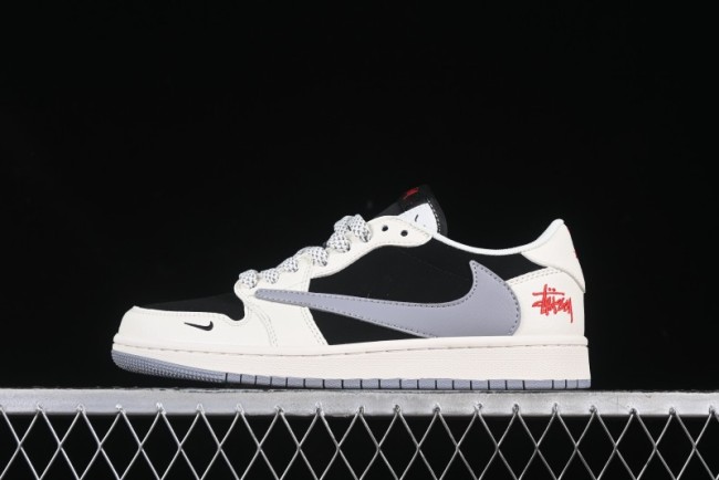 Nike Travis Scott x Fragment Design x Air Jordan 1 Low OG SP AJ1 Sneakers in Light Grey Black Patchwork - XZ6188-575