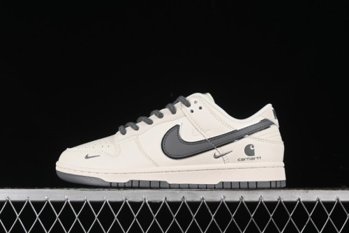 Nike SB Dunk Low Carhartt Collaboration - Off White Grey Swoosh Anniversary Custom Low-Top Casual Skate Shoes - SJ1089-006
