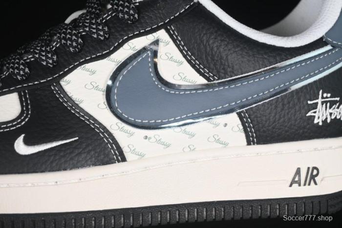 Nike Air Force 1 '07 Low Stussy Collaboration Grey Blue Black Leather Low-Top Casual Sneakers - XZ6188-199