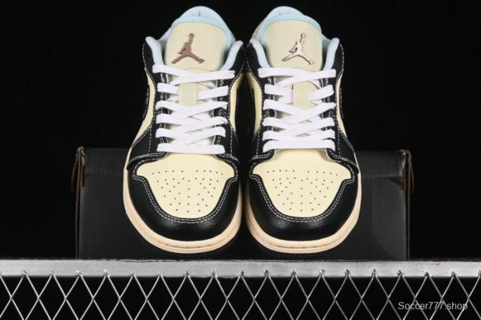 Nike Air Jordan 1 Low  Coconut Milk Black  Casual Basketball Shoes with Contrast Swoosh - HQ3437-101