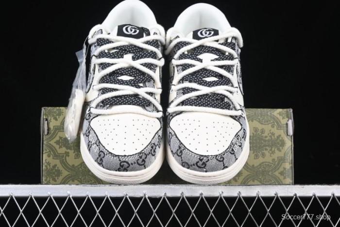 Nike SB Dunk Low Gucci Collaboration Grey Jacquard Swoosh Anniversary High-End Custom Low-Top Casual Skate Shoes - YX5066-215