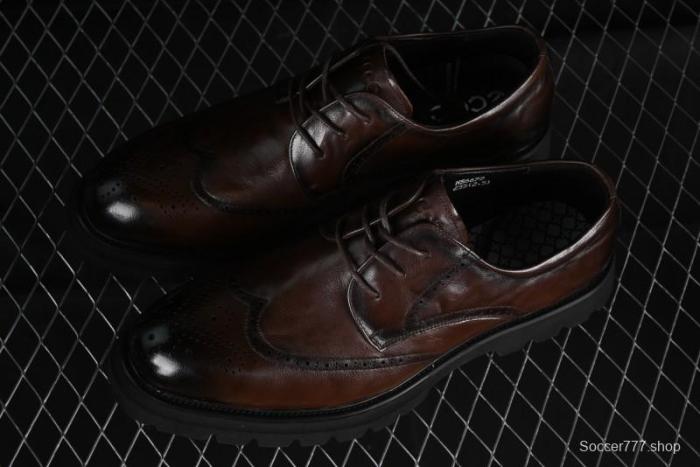 ECCO Block Derby Round Toe Genuine Leather Brogue Dress Shoes - 63667201002