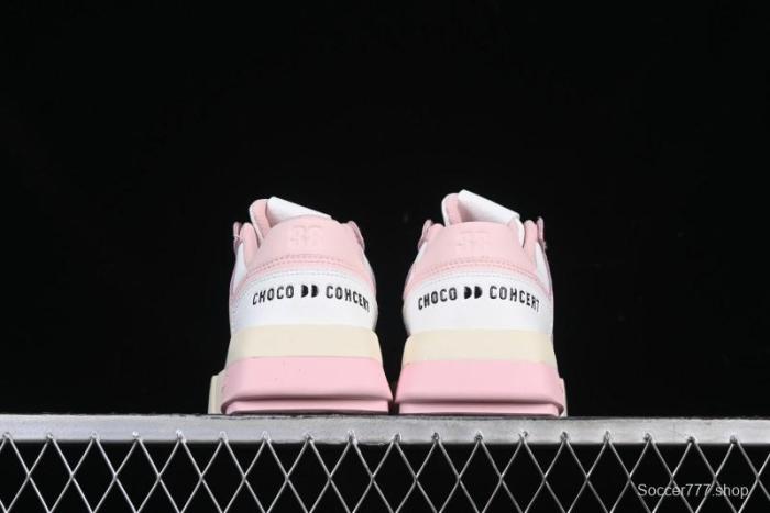 Choco Concert Leather Round Square Asymmetrical Fashion Sneakers White Pink - AJE5