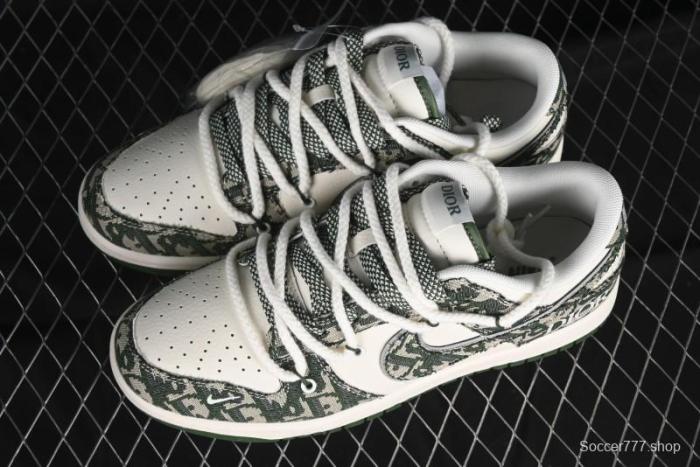 Nike SB Dunk Low Dior Collaboration - Strap Woven Green Check Anniversary High-End Custom Low-Top Casual Skate Shoes - SJ2068-309