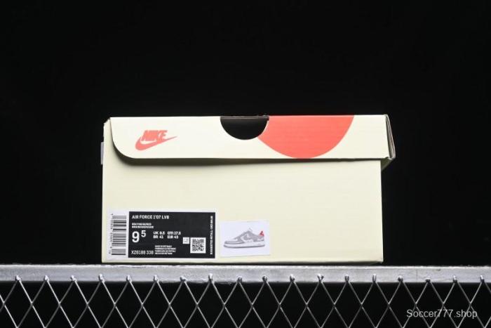 Nike Air Force 1 '07 Low Stussy Collaboration - Beige Grey Red Print Casual Sneakers - XZ6188-338