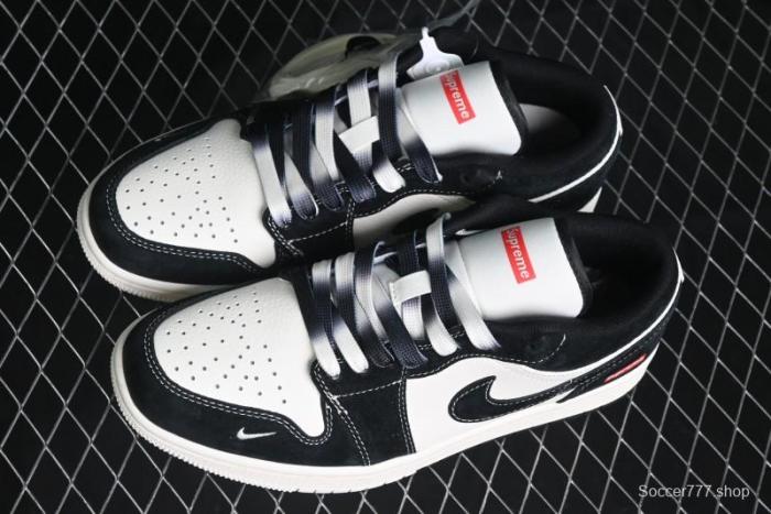 Nike Air Jordan 1 Low AJ1 Supreme Collaboration - Black White Two-Tone Retro Basketball Shoes - SJ9950-021