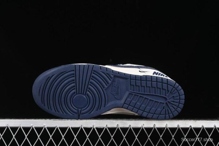Nike SB Dunk Low Anniversary Premium Custom Low-Top Casual Skate Shoes in Off-White with Navy Blue Swoosh - SJ1089-004