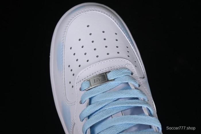 Nike Air Force 1 '07 Mid Light Blue Hand-Painted Cracked Three Stripes Shadow Mid-Top Casual Sneakers - CW2289-111