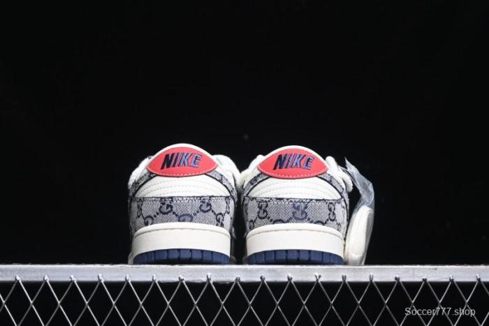 Nike SB Dunk Low Gucci Collaboration - Beige Black Jacquard Swoosh Anniversary High-End Custom Low-Top Casual Sneakers - YX5066-216