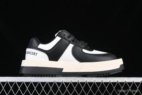Choco Concert Leather Round Square Asymmetric Fashion Sneakers Black White - AJE5