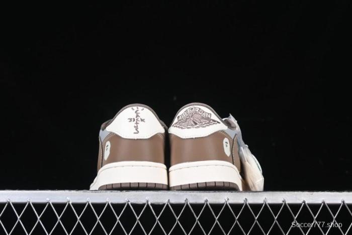 Nike Travis Scott x Fragment Design x Air Jordan 1 Low OG SP AJ1 Bape Collaboration Tea Brown Low-Top Casual Sneakers - BB6511-627