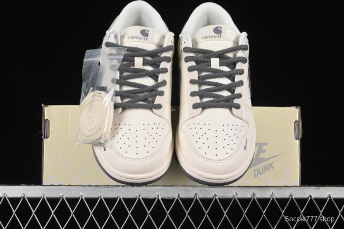 Nike SB Dunk Low Carhartt Collaboration - Off White Grey Swoosh Anniversary Custom Low-Top Casual Skate Shoes - SJ1089-006