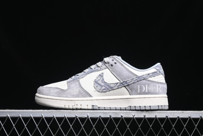 Nike SB Dunk Low Dior Stone Island Triple Collaboration Woven Grey Hook Anniversary High-End Custom Low-Top Casual Sneakers - DM6868-006