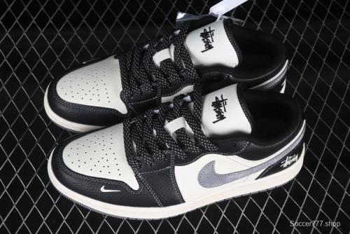Nike Air Jordan 1 Low Stussy Collaboration Black Grey Swoosh Custom High-End Retro Basketball Shoes - XX3318-511