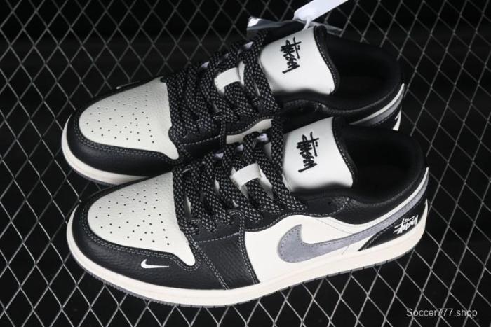 Nike Air Jordan 1 Low Stussy Collaboration Black Grey Swoosh Custom High-End Retro Basketball Shoes - XX3318-511