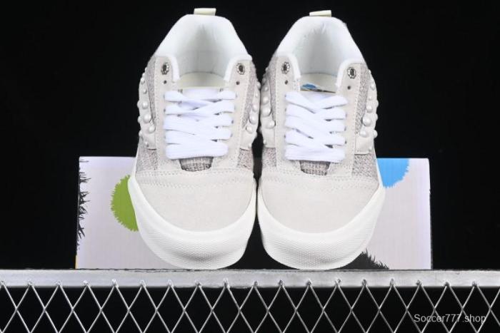 Vans Knu Skool Pearl White Grey Low Top Casual Skate Shoes - VN0007QDBGE