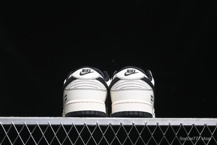 Nike SB Dunk Low Supreme Collaboration - Black Stitch Mini Swoosh Custom Low-Top Casual Skate Shoes - XX3186-302
