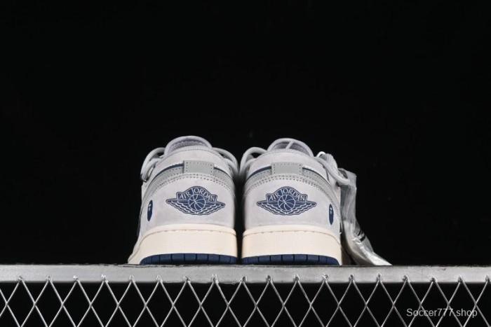 Nike Air Jordan 1 Low AJ1 Bape Collaboration - Grey Blue Retro Basketball Shoes with Custom Laces - SJ9950-019