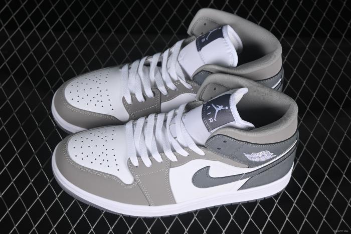 Nike Air Jordan 1 Mid Basketball Shoes in White Grey Patent Leather - HF3216-100
