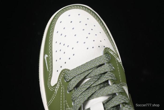 Nike Travis Scott x Fragment Design x Air Jordan 1 Low OG SP AJ1 Stussy Collaboration Bamboo Green Low-Top Casual Sneakers - BB1199-201