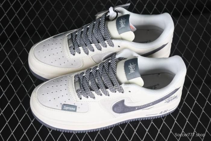 Nike Air Force 1 '07 Low Stussy Collaboration Beige Grey Embroidered Swoosh Low-Top Casual Sneakers - DM6688-003