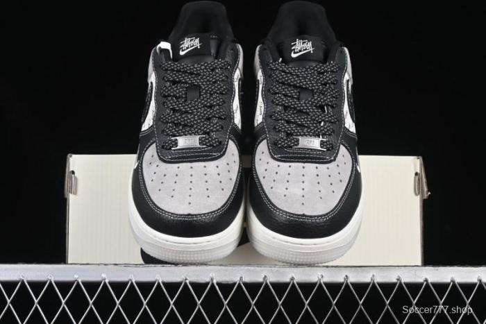Nike Air Force 1 '07 Low Stussy Collaboration Black Leather Low-Top Casual Sneakers - CH6336-518