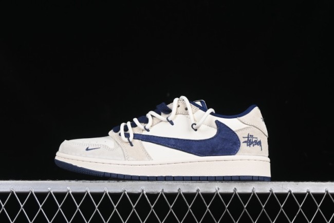 Nike Travis Scott x Fragment Design x Air Jordan 1 Low OG SP AJ1 Retro Sneakers with Reverse Swoosh and Cactus Jack Branding - DM9288-003