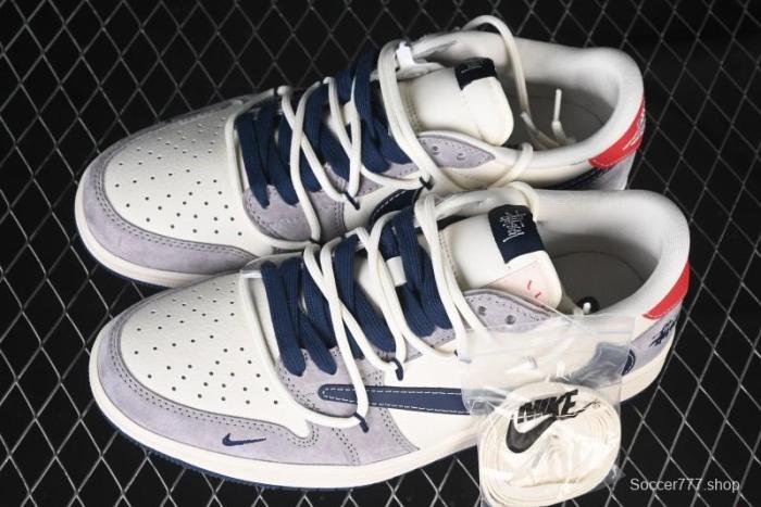 Nike Travis Scott x Fragment Design x Air Jordan 1 Low OG SP AJ1 Stussy Collaboration - Grey Blue Hook Lace Low Top Casual Sneakers - SJ0086-140
