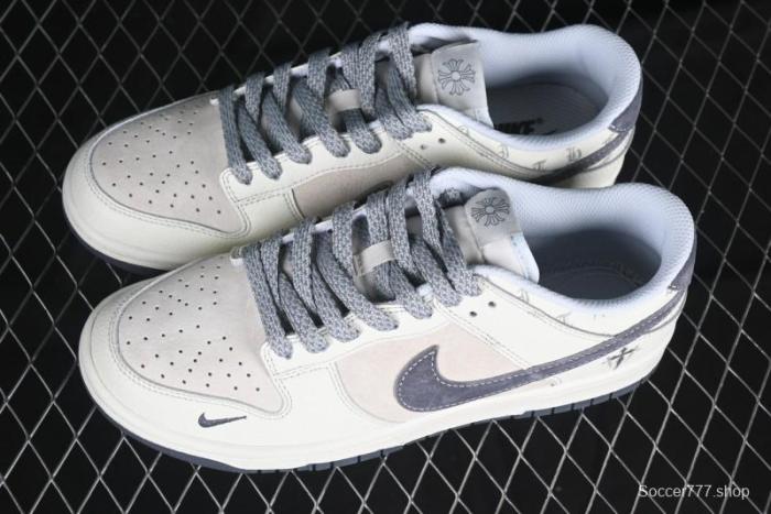 Nike SB Dunk Low Chrome Hearts Collaboration Cross Print Grey Swoosh Anniversary Custom Low-Top Casual Sneakers - DJ2024-064