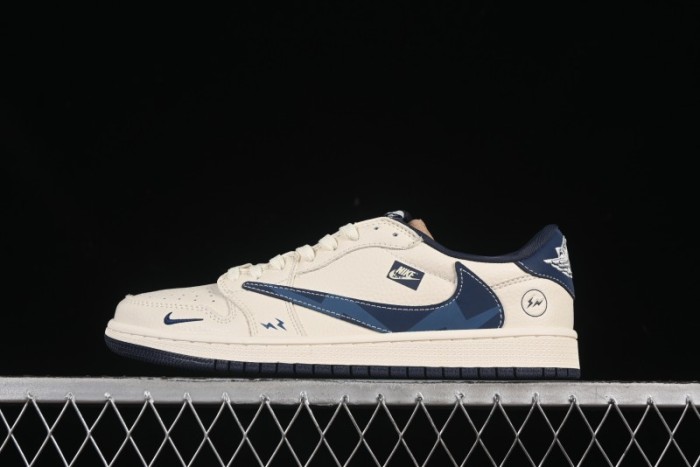 Nike Travis Scott x Fragment Design x Air Jordan 1 Low OG SP AJ1 Lightning Blue Hook Low-top Casual Sneakers - LD2025-022