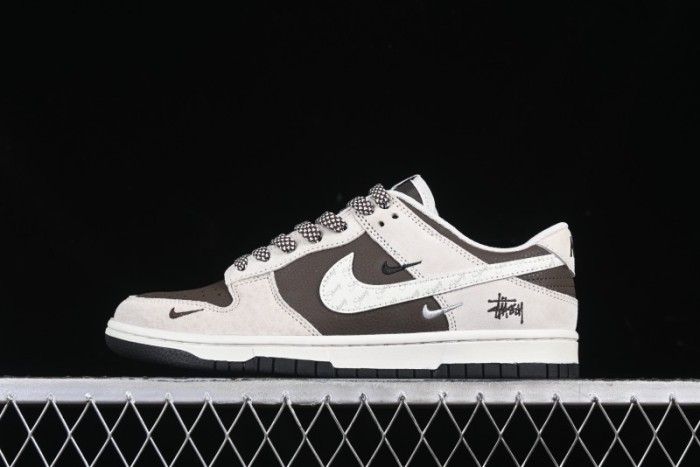 Nike SB Dunk Low Stussy Collaboration Brown Leather Swoosh Anniversary Custom Low-Top Casual Sneakers - DJ2024-062