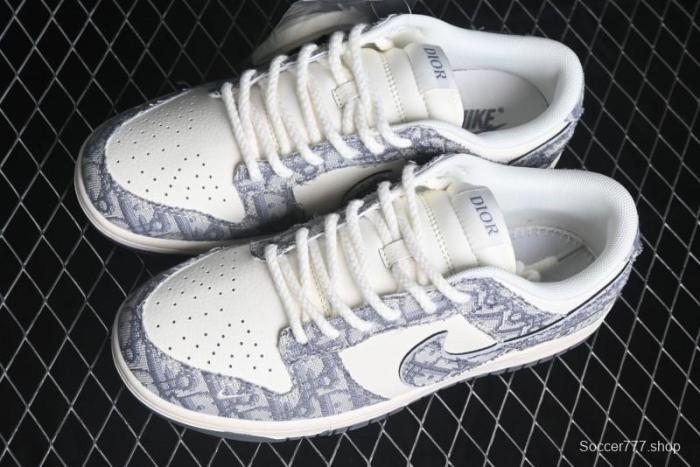Nike SB Dunk Low Dior Collaboration - Woven Grey Check Anniversary High-End Custom Low-Top Casual Skate Shoes - YX5066-247
