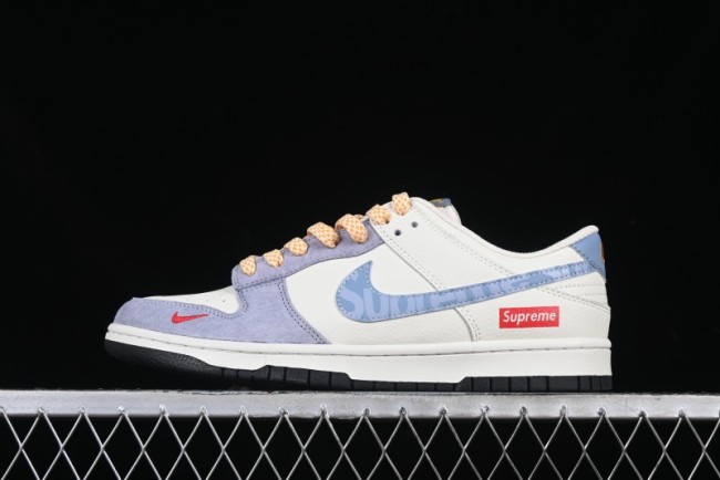 Nike SB Dunk Low Supreme Collaboration Patchwork Blue Swoosh Anniversary Customized Low-Top Casual Sneakers - DJ2024-114