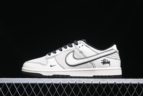 Nike SB Dunk Low Stussy Collaboration - Beige Black Line High-End Custom Low-Top Casual Skate Shoes - BB7518-008