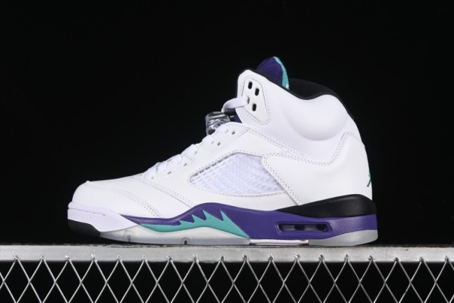 Nike Air Jordan 5 Retro Sneakers in White and Purple Grape Colorway - 136027-108