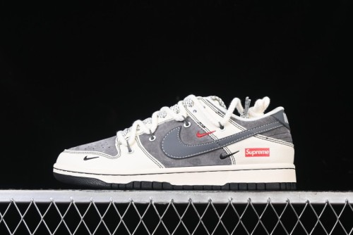 Nike SB Dunk Low Supreme Collaboration - Strap Light Gray Hook Anniversary High-End Custom Low-Top Casual Skate Shoes - YX5066-210