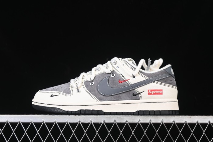 Nike SB Dunk Low Supreme Collaboration - Strap Light Gray Hook Anniversary High-End Custom Low-Top Casual Skate Shoes - YX5066-210