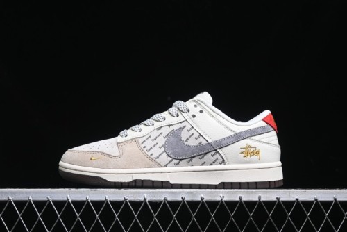 Nike SB Dunk Low Stussy Collaboration - Beige Grey Gold Embroidery Anniversary High-End Custom Low-Top Casual Skate Shoes - XS1086-001