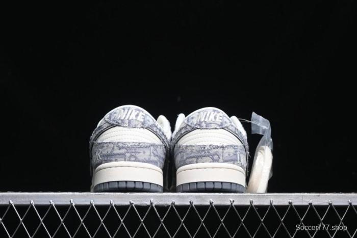 Nike SB Dunk Low Dior Collaboration - Woven Grey Check Anniversary High-End Custom Low-Top Casual Skate Shoes - YX5066-247