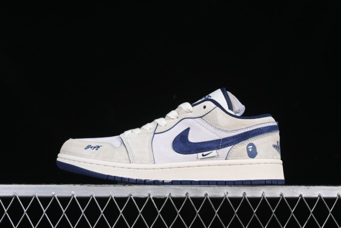 Nike Air Jordan 1 Low AJ1 Bape Collaboration Ice Blue High-End Custom Retro Basketball Shoes - DM9188-007
