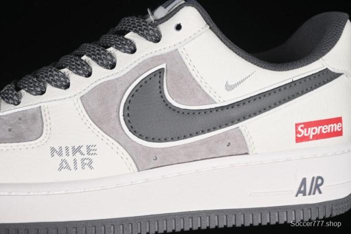 Nike Air Force 1 '07 Low Supreme Collaboration Custom Casual Sneakers with Grey Swoosh - DM6688-056