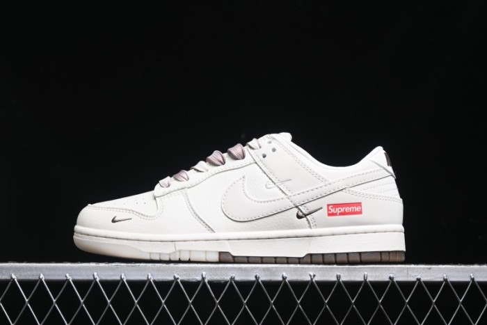 Nike SB Dunk Low Supreme Collaboration - White Brown Split Swoosh Anniversary High-End Custom Low-Top Casual Skate Shoes - BB8675-113