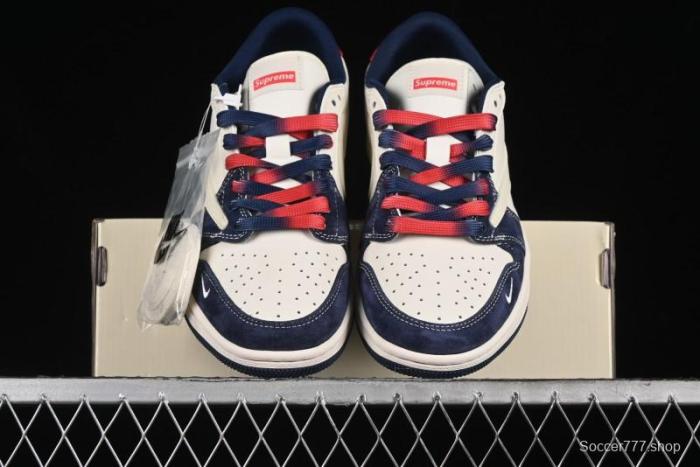 Nike Travis Scott x Fragment Design x Air Jordan 1 Low OG SP AJ1 Supreme Collaboration - Deep Blue Red Culture Casual Sneakers - XY2688-122