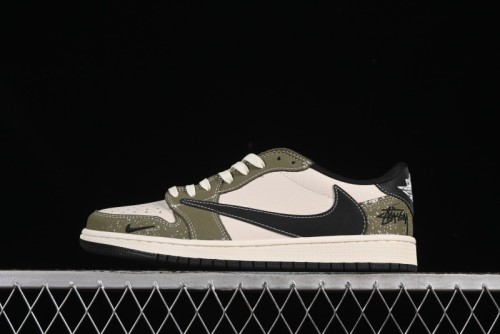 Nike Travis Scott x Fragment Design x Air Jordan 1 Low OG SP AJ1 Retro Sneakers in Dark Olive - LD2025-018