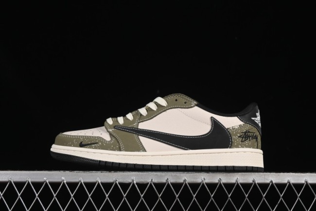 Nike Travis Scott x Fragment Design x Air Jordan 1 Low OG SP AJ1 Retro Sneakers in Dark Olive - LD2025-018