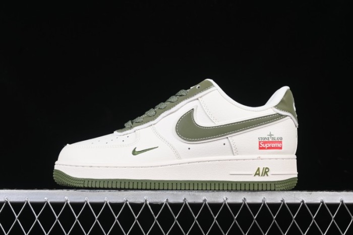 Nike Air Force 1 '07 Low Stone Island x Supreme Collaboration Beige Green Swoosh Low-Top Casual Sneakers - BB1616-301