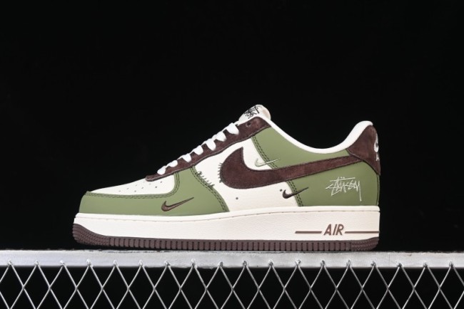 Nike Air Force 1 '07 Low Stussy Collaboration - Green Brown Low-Top Casual Sneakers - KK1988-038